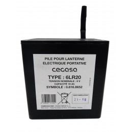 Pile pour lanterne électrique portative - CEGASA - 6LR20 - Alcaline - 9V - 18Ah -