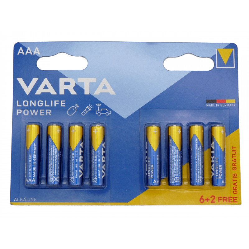 Blister de 8 piles + 2 gratuites VARTA LR6 - AA - High Energy/ Longlife - Alcaline - 1.5V